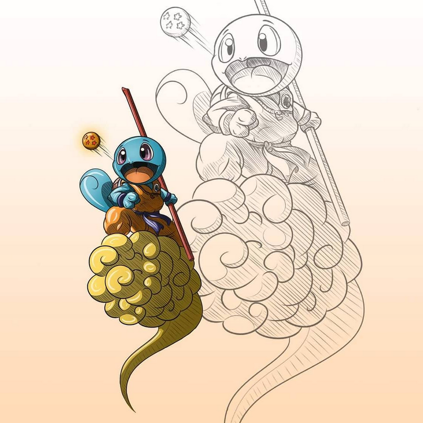 Illustration digitale Carapuce X Sangoku sebdygraph graphiste illustrateur normand