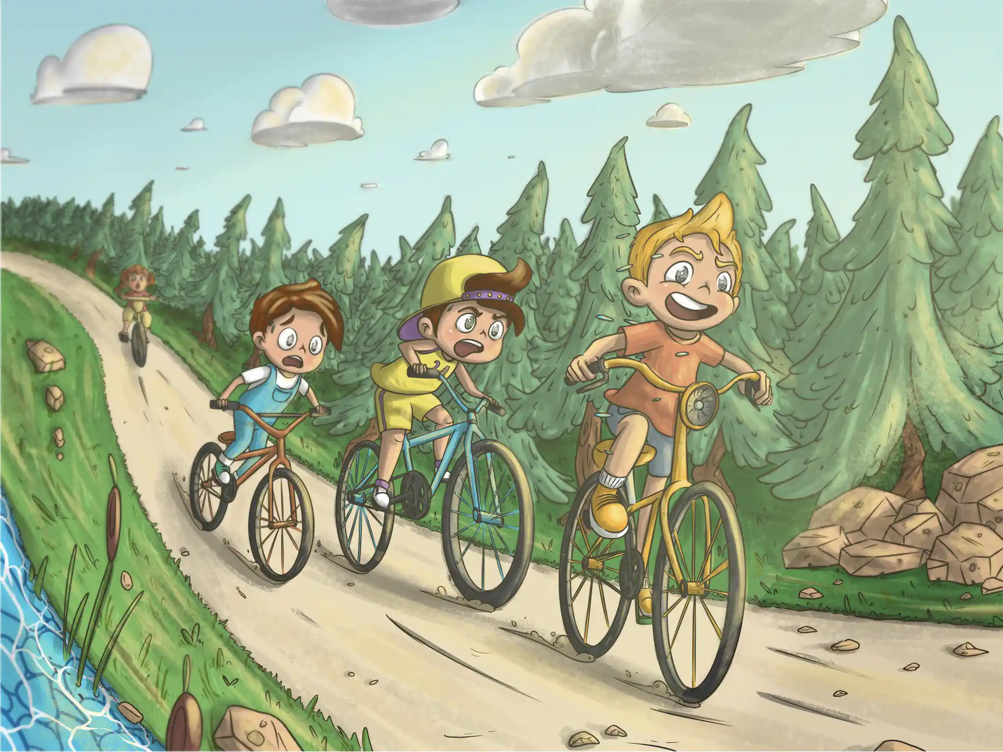 Illustration digitale de Tierro, faisant du vélo avec ses copains sebdygraph graphiste illustrateur normand