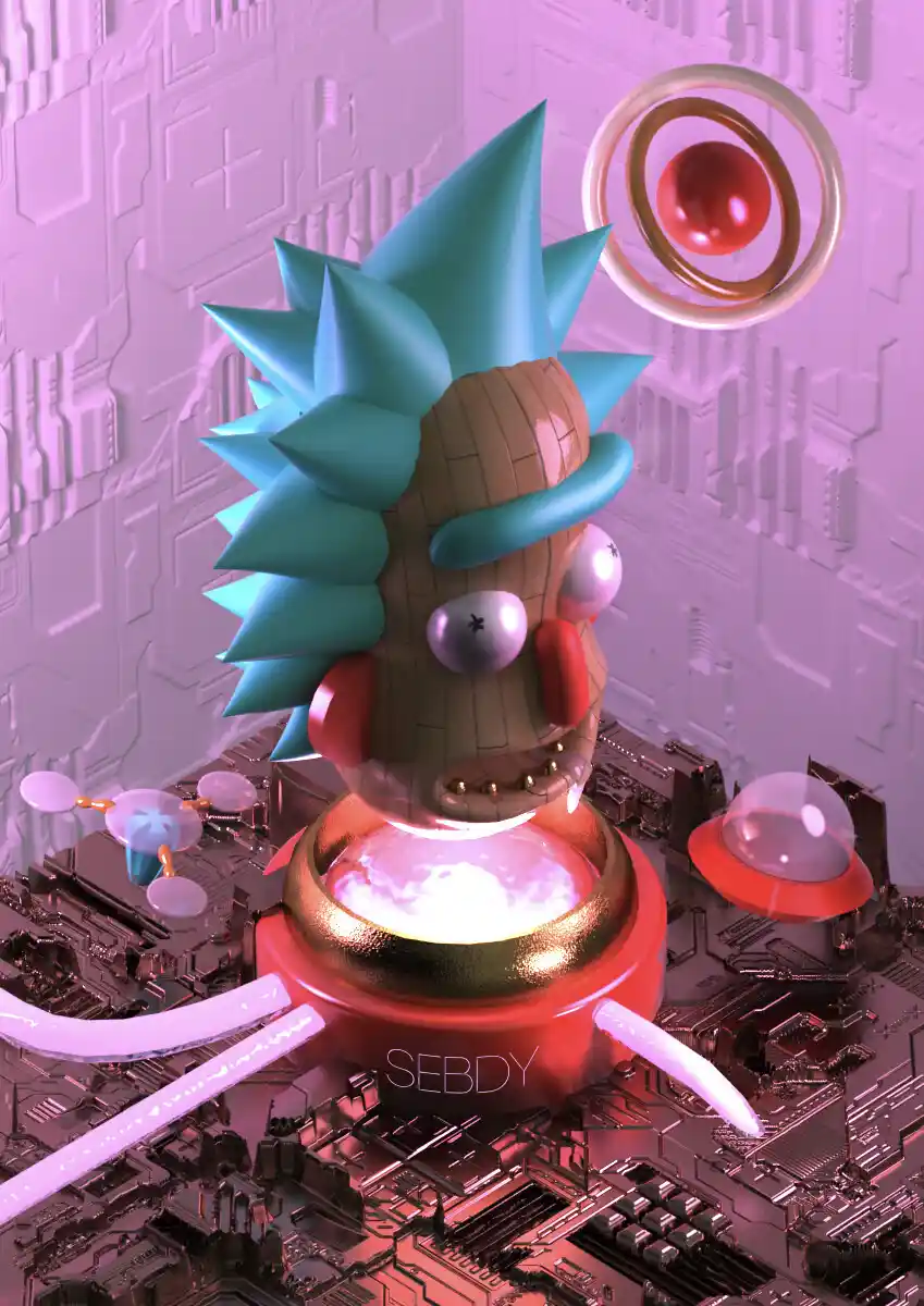 Modèle 3D de la tête du personnage Rick sebdygraph graphiste illustrateur normand