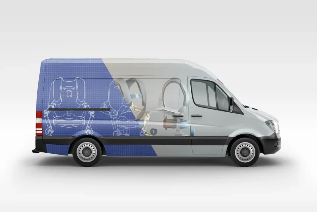 Modèle 3D habillage d'un van avec l'exosquelette sebdygraph graphiste illustrateur normand