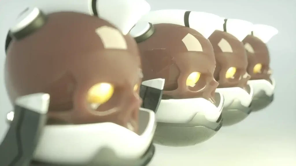 Modèle 3D de trois crânes techno marrons sebdygraph graphiste illustrateur normand