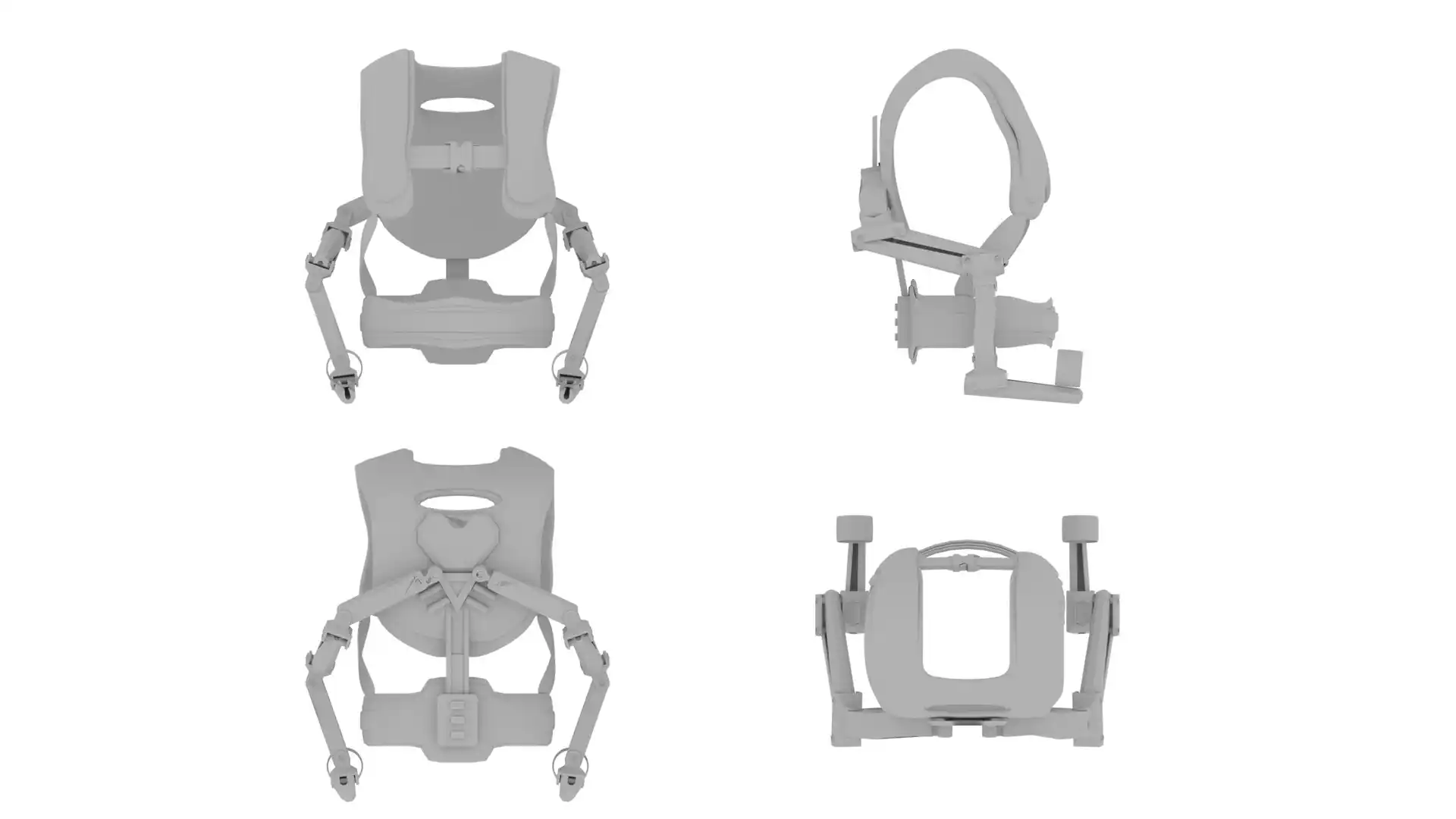 Modèle 3D différente vue d'un exosquelette pour les travailleurs sebdygraph graphiste illustrateur normand